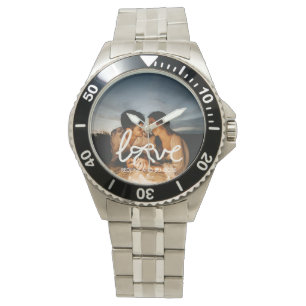 Pulsera Reloj de tipografía de lazo de amor moderno pareja