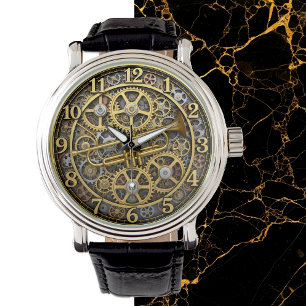 Pulsera Reloj de trompeta de jazz, Steampunk, oro, música