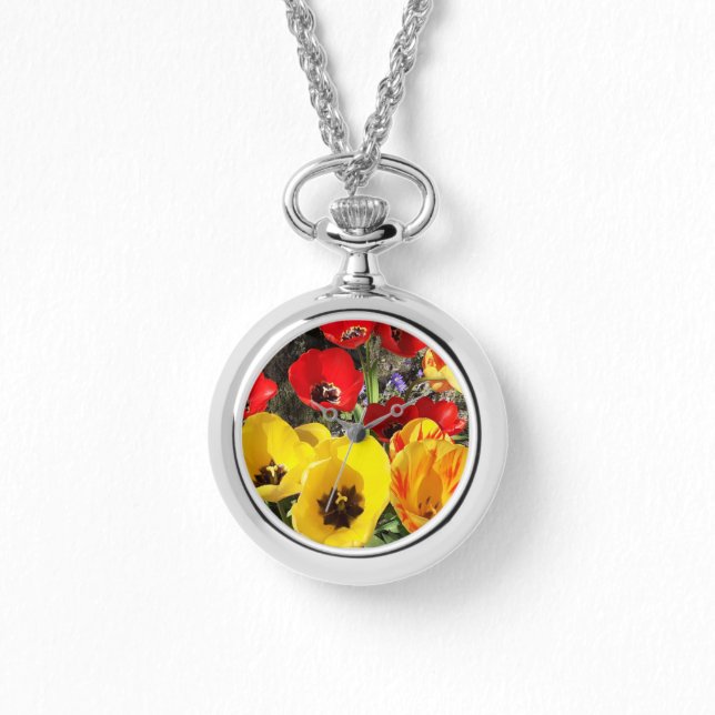 Pulsera Reloj de tulipanes amarillos y rojos (Anverso)