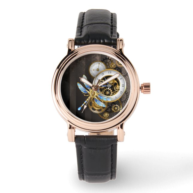 Pulsera Reloj de vapor con libélula mecánica (Anverso)