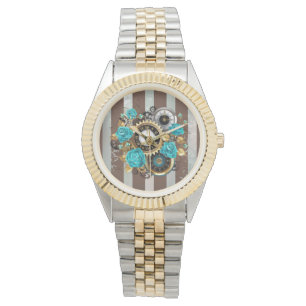 Pulsera Reloj de vapor y Rosas turquesa a rayas