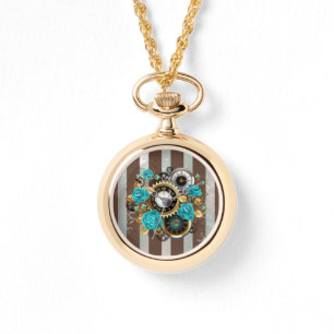 Pulsera Reloj de vapor y Rosas turquesa a rayas