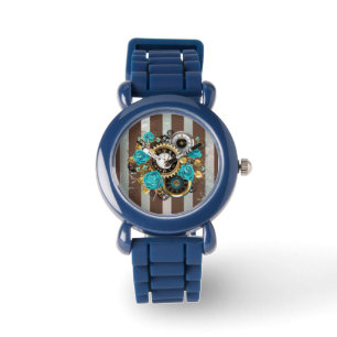 Pulsera Reloj de vapor y Rosas turquesa a rayas