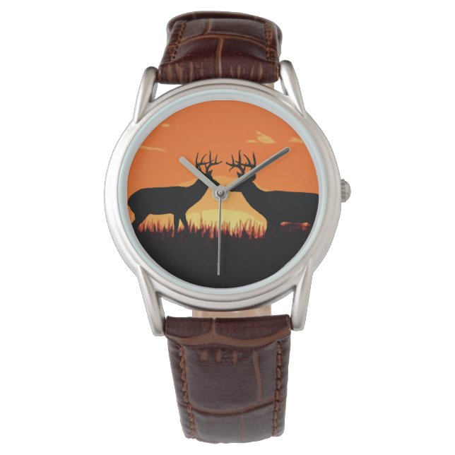 Pulsera Reloj de venado blanco de la puesta del sol (Anverso)