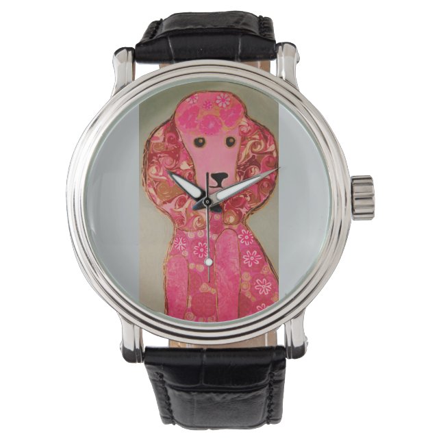 Pulsera Reloj de venda con perro de caniche rosa (Anverso)