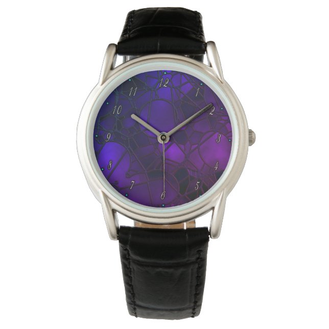 Pulsera Reloj de vidrio manchado púrpura por Julie Everhar (Anverso)
