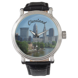 Pulsera Reloj del horizonte de Cleveland, el río Ohio