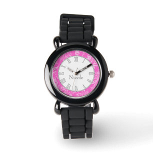 Pulsera Reloj del nombre del rosa de la impresión del