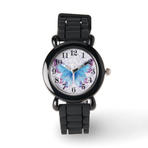 Pulsera reloj del purpurina de la plata de los niños