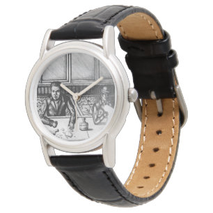 Pulsera Reloj dibujado mano de la escena de la barra