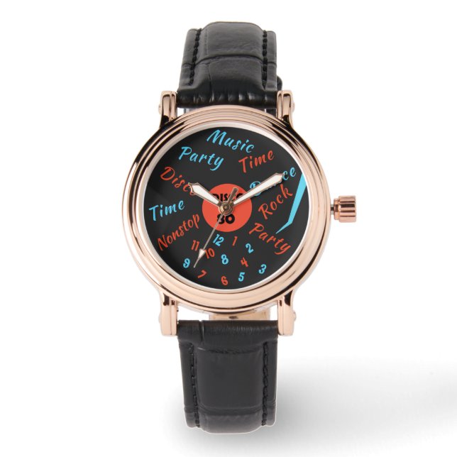 Pulsera Reloj divertido con placa de disco con texto (Anverso)