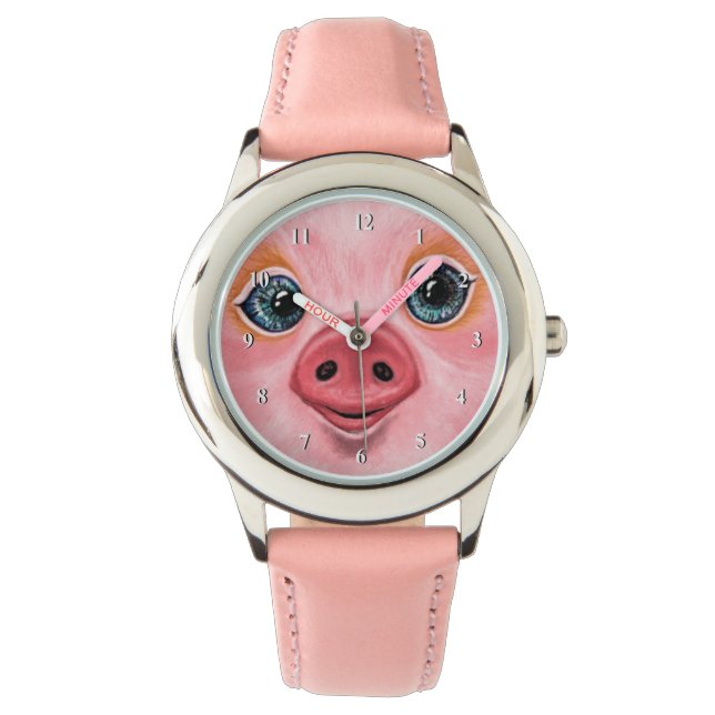 Pulsera Reloj divertido con sonrisa alegre de cerdo (Anverso)