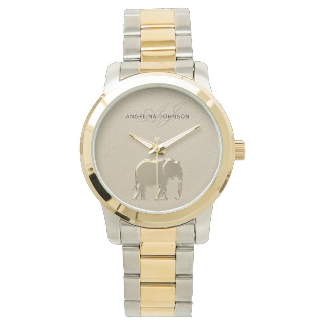 Pulsera Reloj elegante de elefante de oro para ella (Anverso)