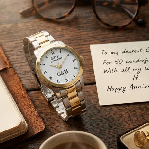 Pulsera Reloj elegante de monograma de aniversario de oro 