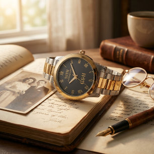 Pulsera Reloj elegante de monograma de aniversario de oro