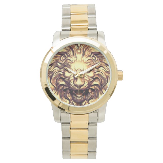 Pulsera Reloj eWatch Cabeza de León Dorado Rugiente (Anverso)