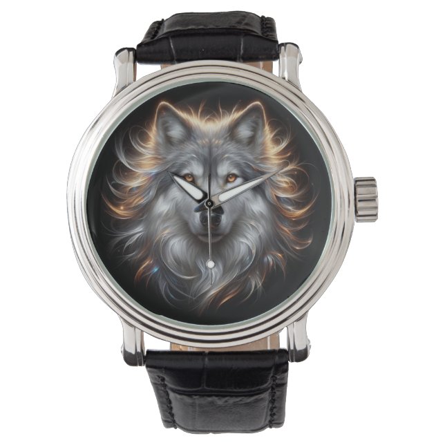 Pulsera Reloj eWatch retrato de lobo gris (Anverso)