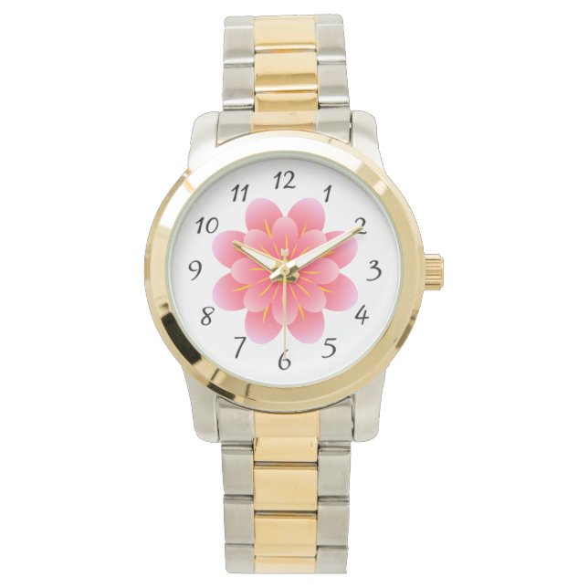 Pulsera Reloj femenino de flores rosadas (Anverso)
