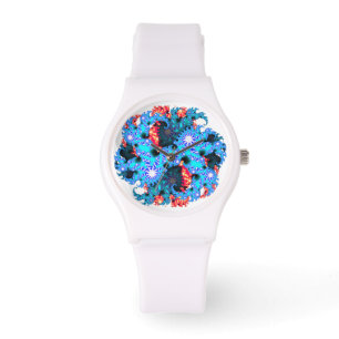 Pulsera Reloj fractal de naranja azul