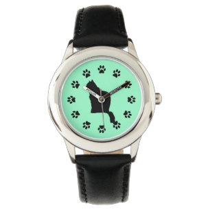 Pulsera Reloj - Gato negro y huellas de patas