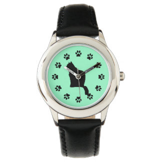 Pulsera Reloj - Gato negro y huellas de patas