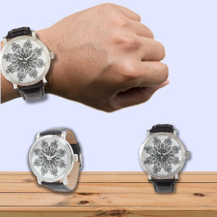 Pulsera Reloj geométrico con estampado de encaje negro