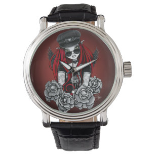 Pulsera Reloj gótico del negro del tatuaje del ángel de