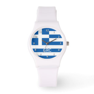 Pulsera Reloj griego de la bandera para los hombres y las