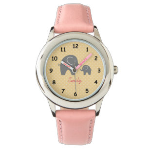 Pulsera Reloj gris rosado lindo personalizado de los