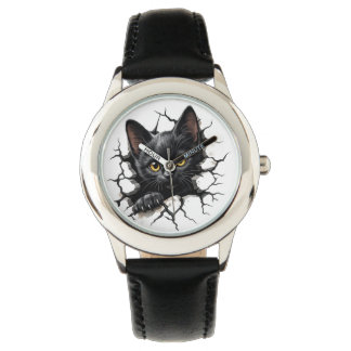 Pulsera Reloj infantil de gato negro lindo con ilustración