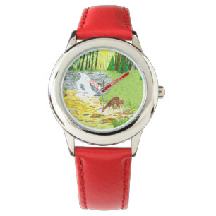 Pulsera Reloj infantil rojo de acero inoxidable Doe y Fawn