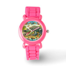 Reloj infantil rosa de caimán de dibujos animados