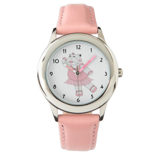 Pulsera Reloj infantil rosa de hipopótamo bailarina ilusim (Anverso)
