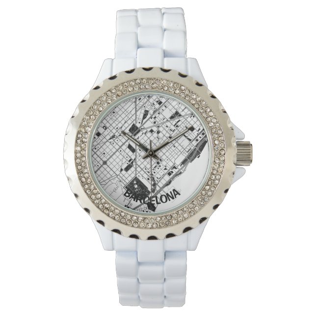 Pulsera Reloj mapa minimalista de Barcelona - Blanco-negro (Anverso)