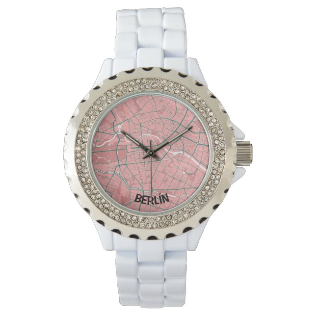 Pulsera Reloj mapa minimalista de Berlín - Rosa-Verde (Anverso)