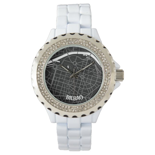 Pulsera Reloj mapa minimalista de Bilbao - Negro-blanco (Anverso)