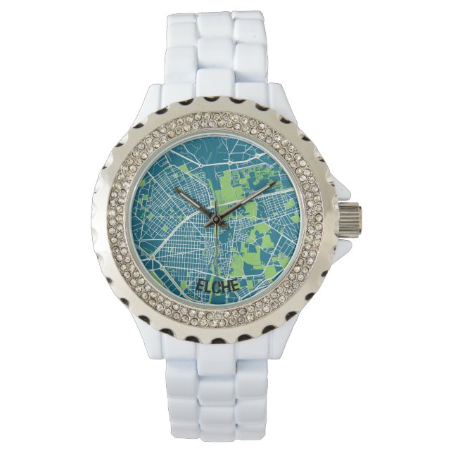 Pulsera Reloj mapa minimalista de Elche - Azul-verde (Anverso)