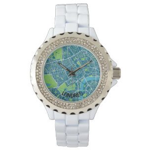 Pulsera Reloj mapa minimalista de Londres  - Azul-verde