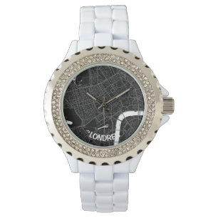 Pulsera Reloj mapa minimalista de Londres  - Negro-blanco