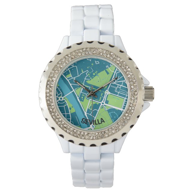 Pulsera Reloj mapa minimalista de Sevilla - Azul-verde (Anverso)
