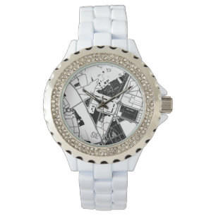 Pulsera Reloj mapa minimalista de Sevilla - Blanco-negro