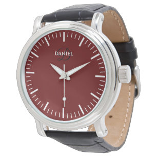 Pulsera Reloj masculino de marcado rojo con banda de cuero