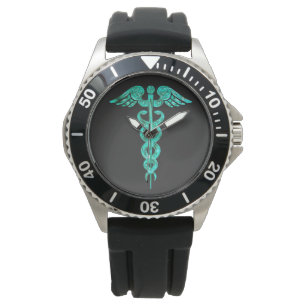 Pulsera Reloj masculino del caduceo de la turquesa del