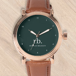 Pulsera Reloj minimalista de monograma en verde oscuro