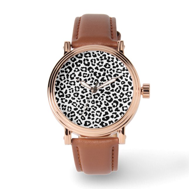 Pulsera Reloj moderno de fondo de piel de leopardo blanco  (Anverso)