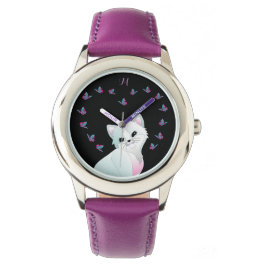 Pulsera Reloj morado de monograma de gato lindo