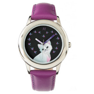 Pulsera Reloj morado de monograma de gato lindo