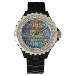Pulsera Reloj multicolor de tulipano floral negro