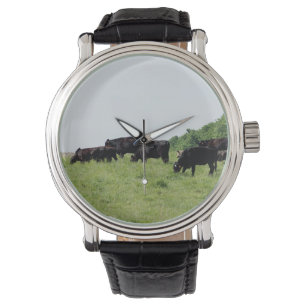 Pulsera Reloj negro del abrigo del cuero de Angus del