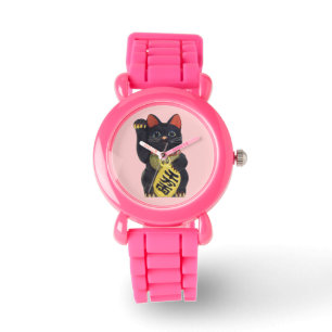 Pulsera Reloj negro del gato de Maneki Neko